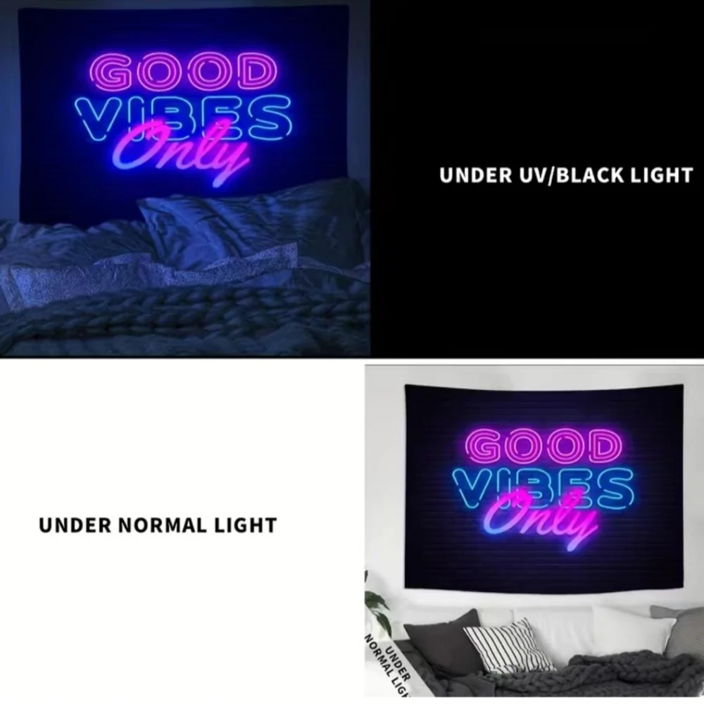 Good Vibes Only Neon Wall Tapestry Bedroom Dorm Decor NWOT